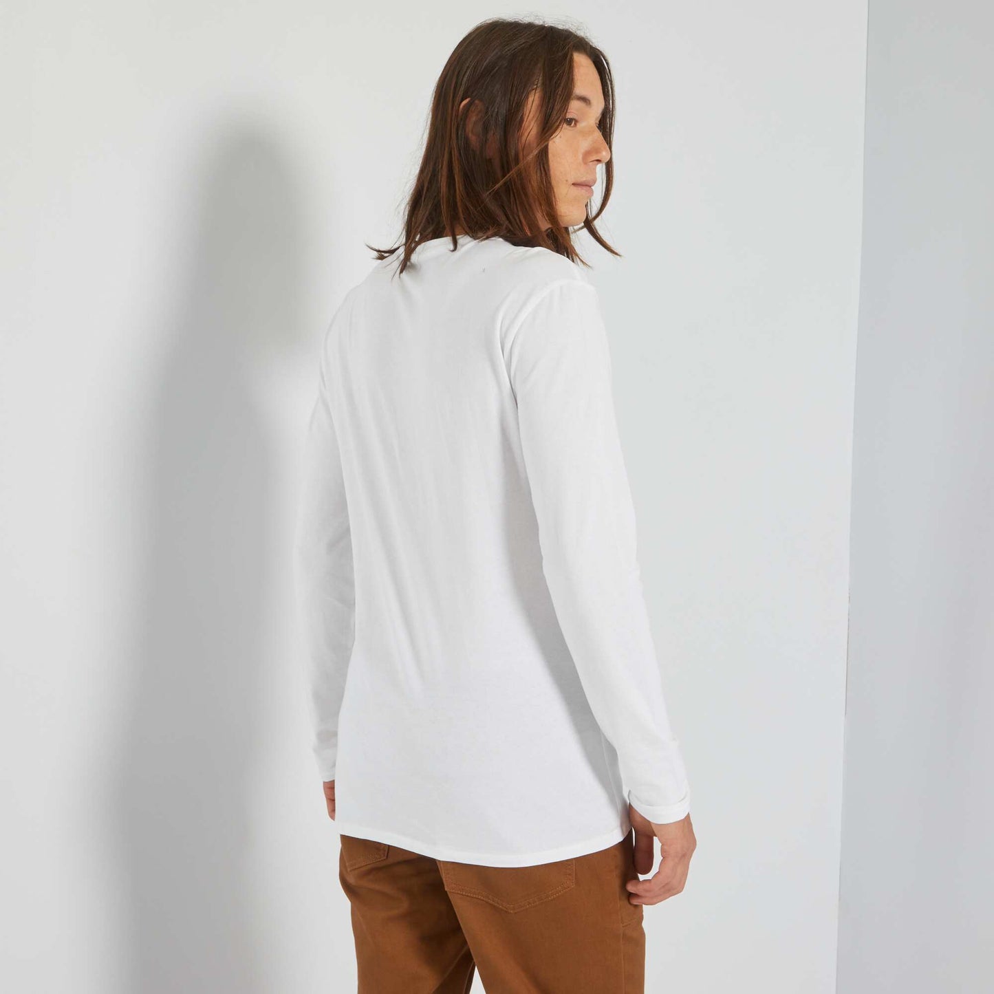 T-shirt uni en jersey manches longues blanc