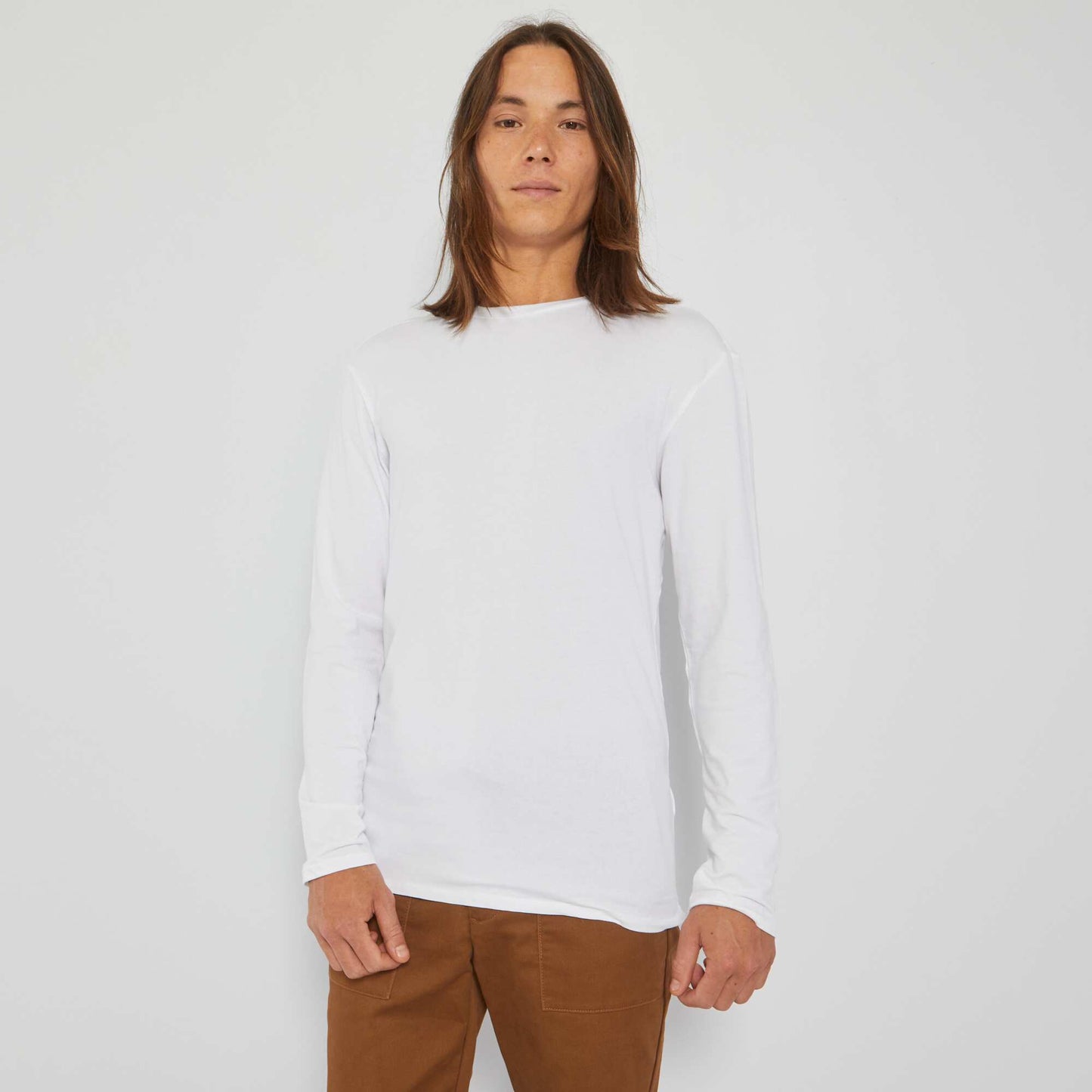 T-shirt uni en jersey manches longues blanc