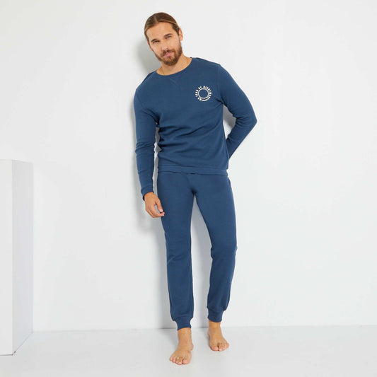 Pyjama long en maille gaufrée - 2 pièces Bleu