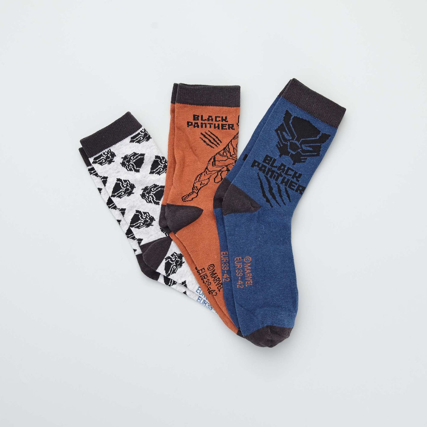 3 paires de chaussettes 'Black Panther' 'Marvel' BLEU