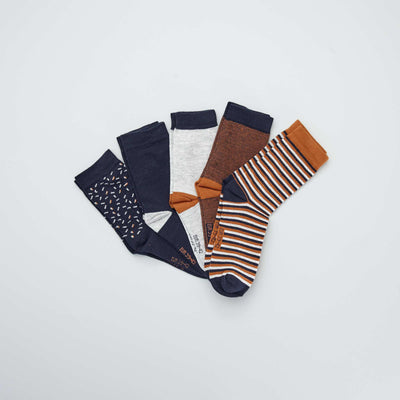 Chaussettes avec imprim fantaisie - Lot de 5 Gris/bleu marine/jaune