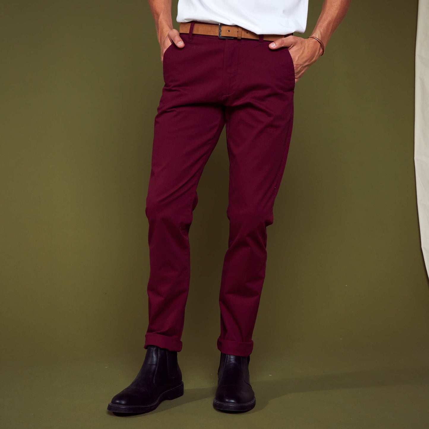 Chino slim avec ceinture - L32 Rouge