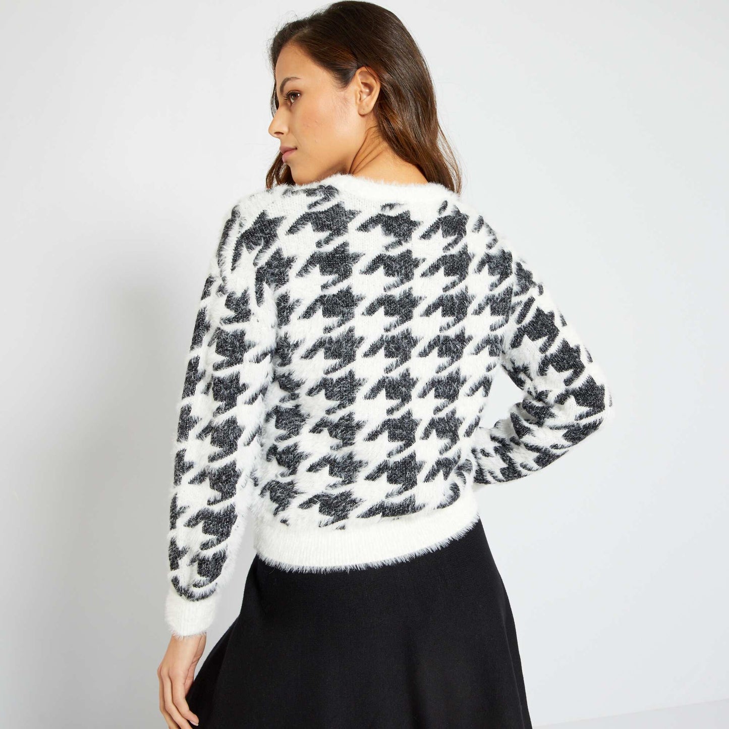 Pull fantaisie en maille peluche Blanc/noir