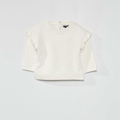 Sweat en coton + volants sur paule blanc