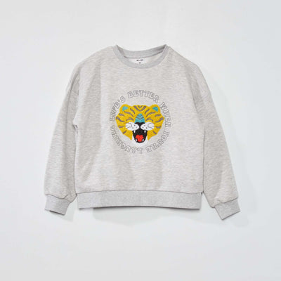 Sweat avec broderie devant Gris