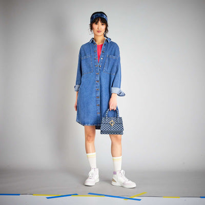Robe courte en denim Bleu