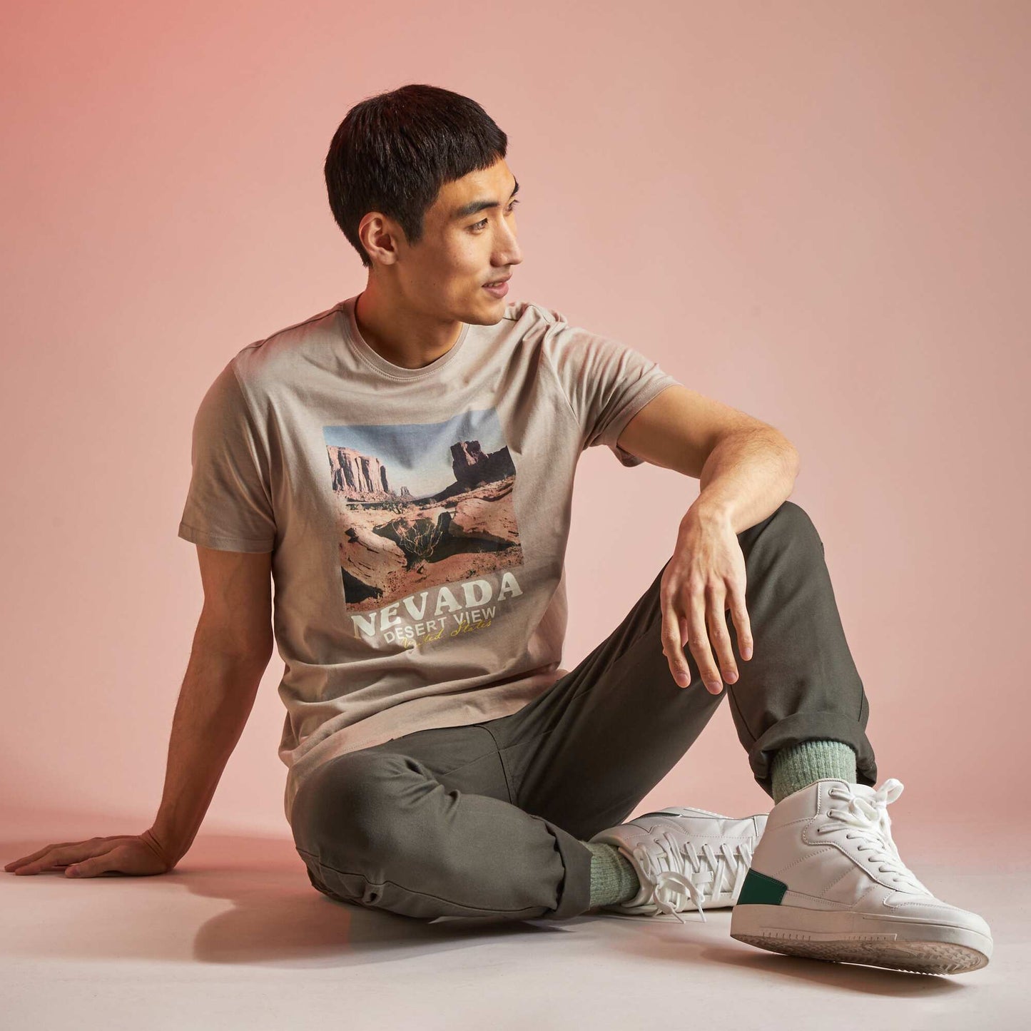 T-shirt en jersey avec imprim BEIGE