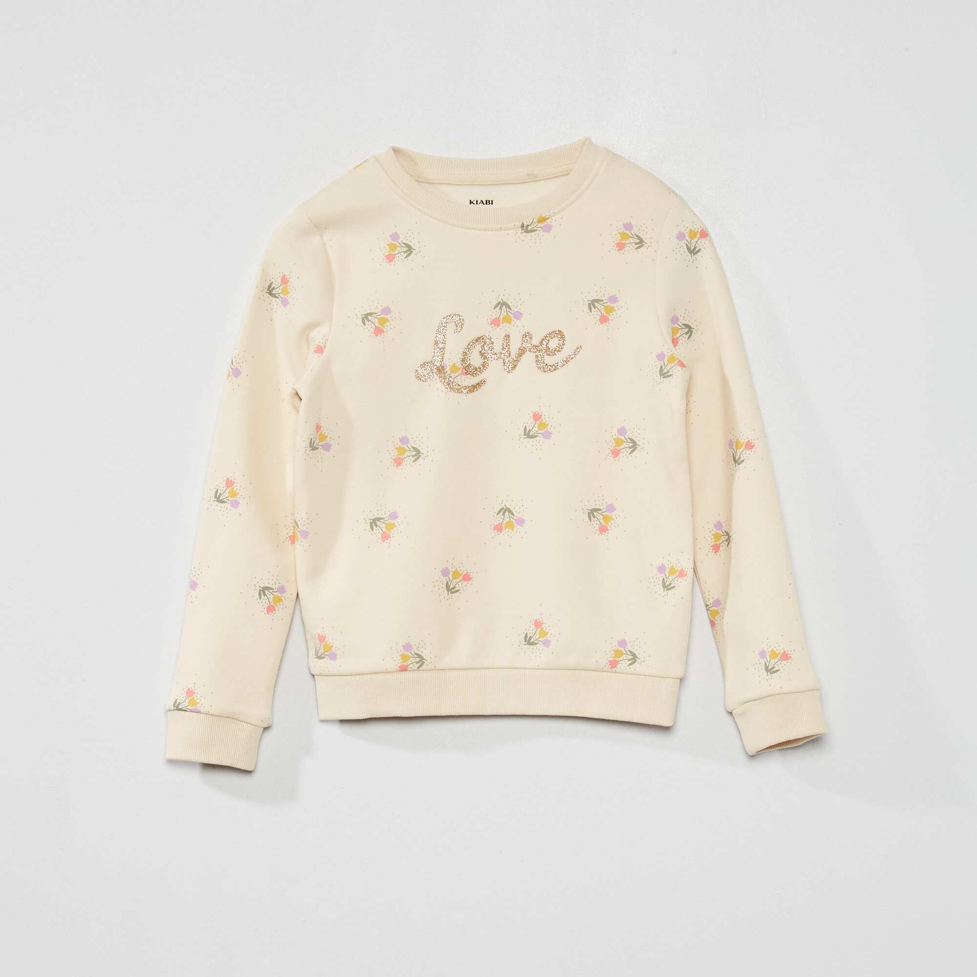 Sweat en molleton avec imprim fantaisie Ecru