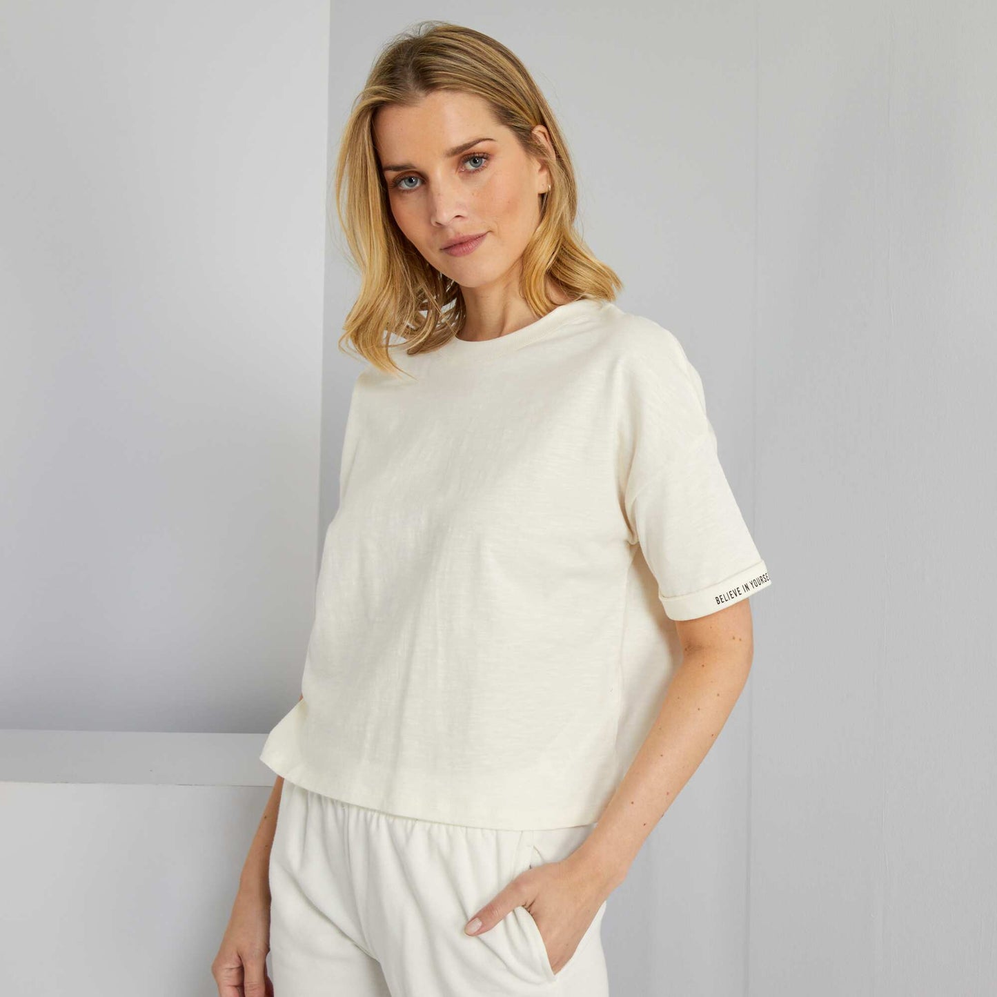 Tee-shirt manches boxy Beige
