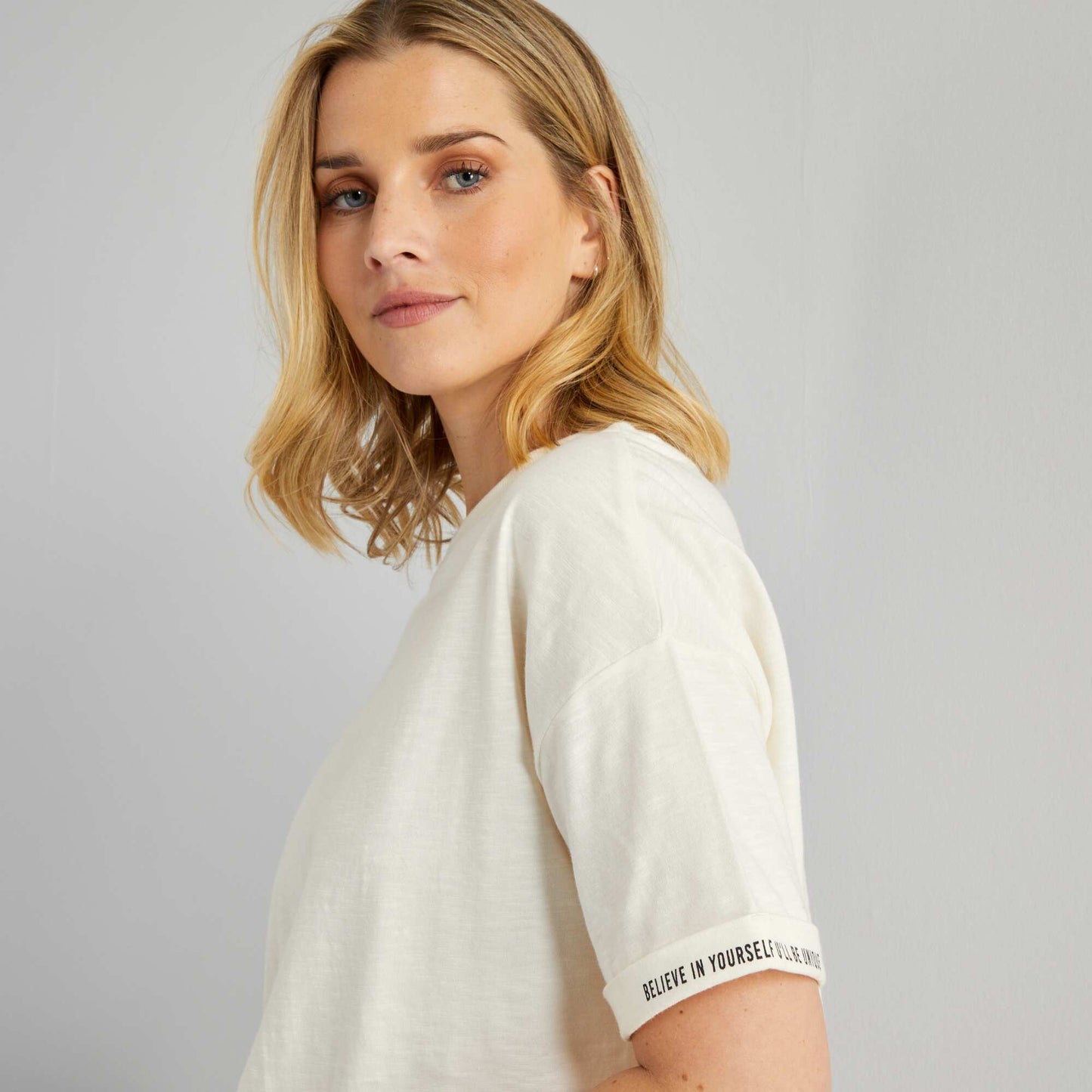 Tee-shirt manches boxy Beige