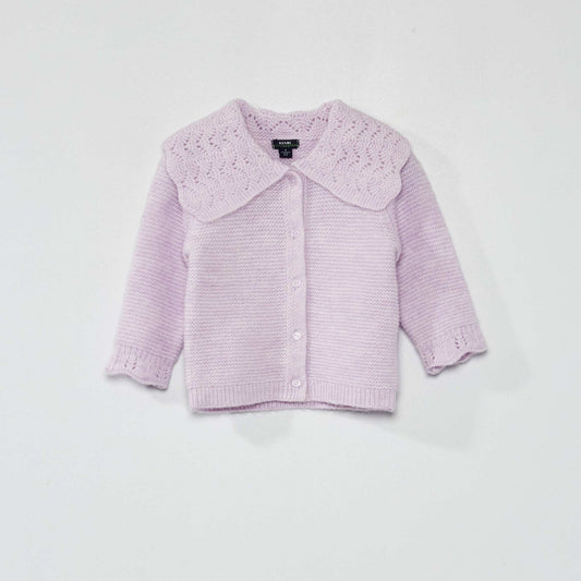 Gilet tricot avec large encolure lilas
