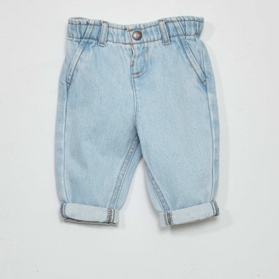 Pantalon paper bag en denim Bleu
