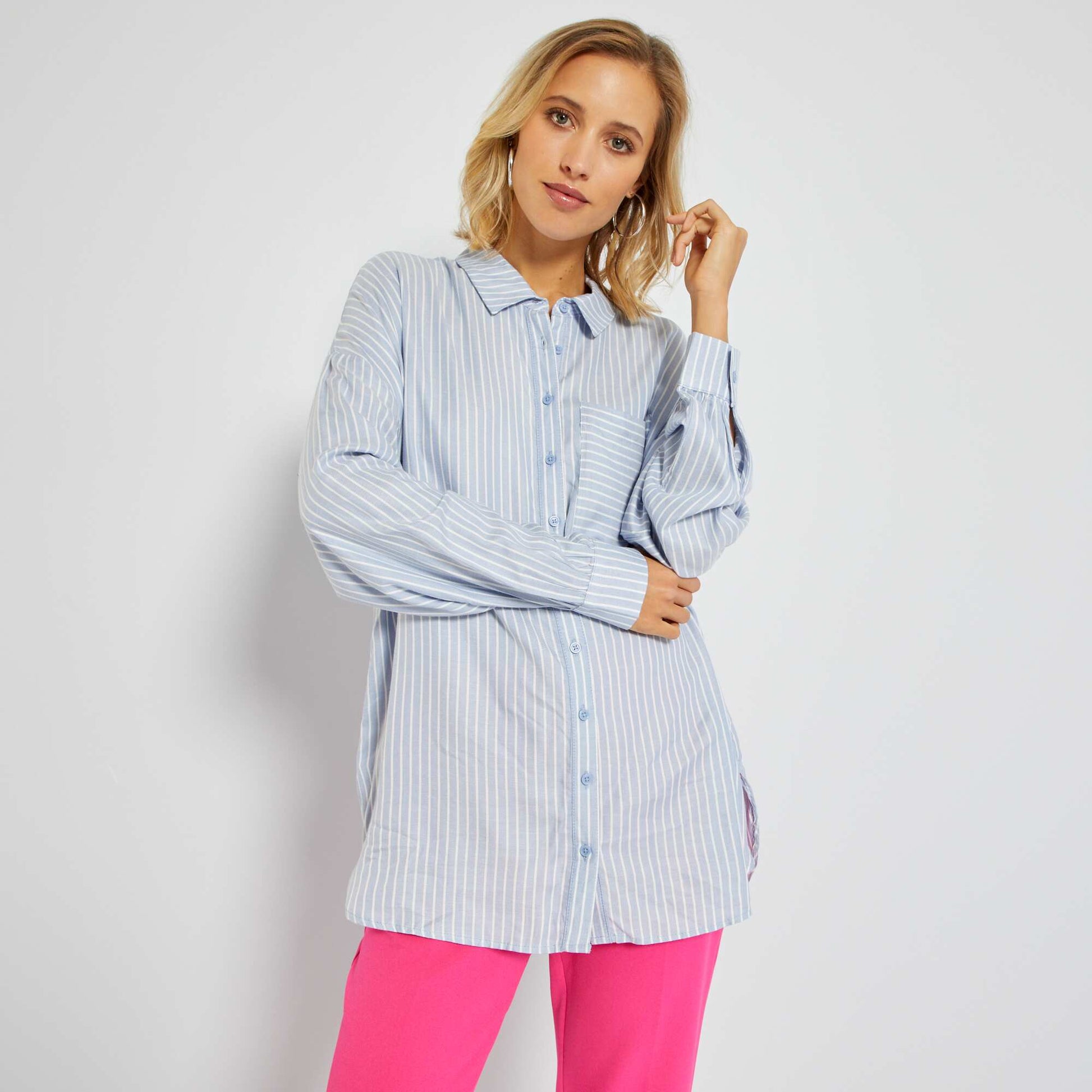 Chemise rayures Bleu rayures blanches