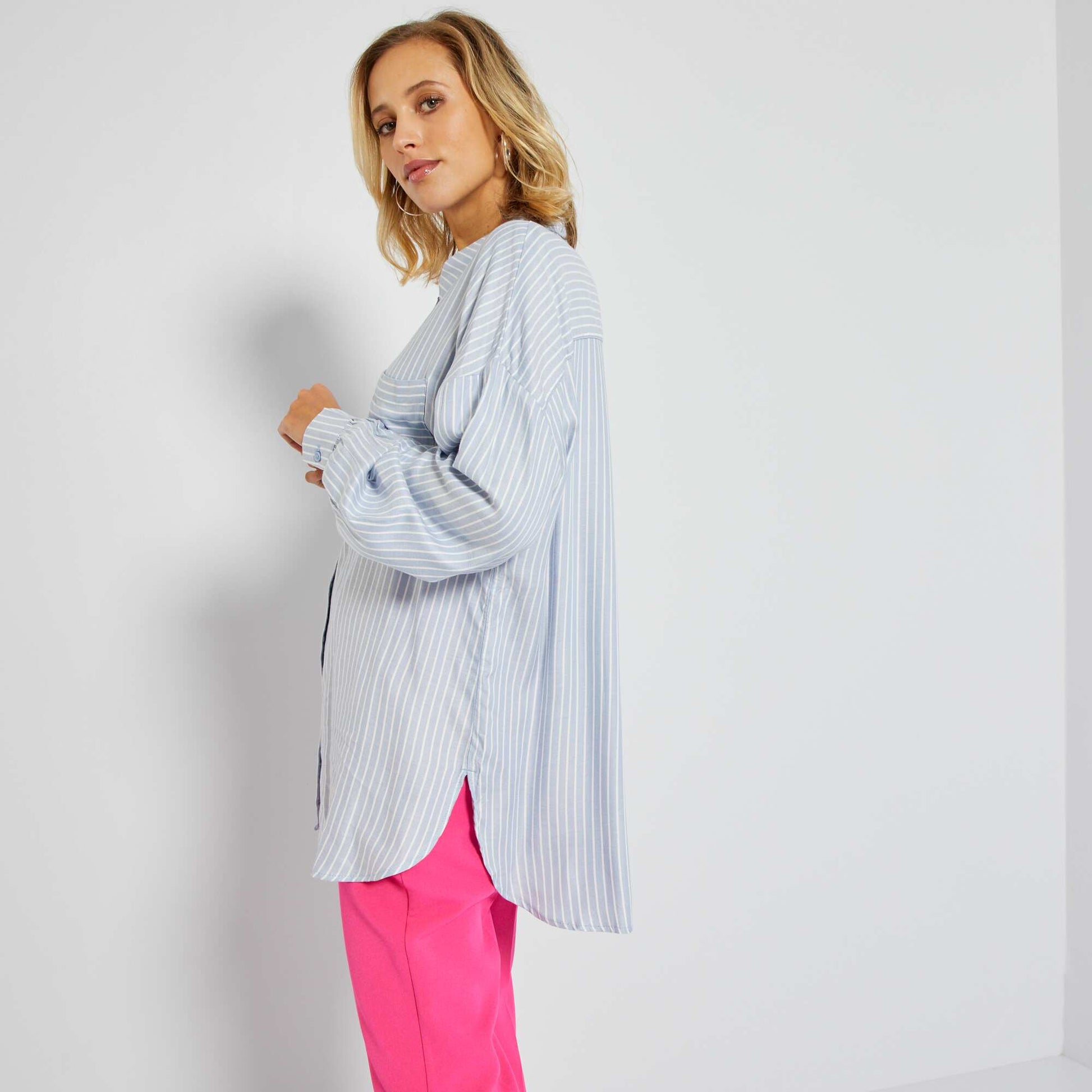 Chemise rayures Bleu rayures blanches