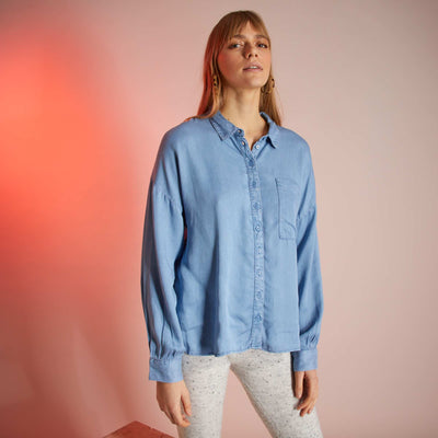 Chemise unie fluide et l g re Bleu