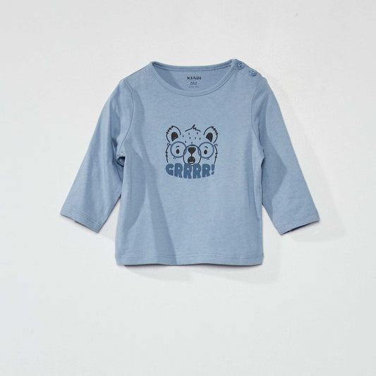 T-shirt à manches longues imprimé BLEU