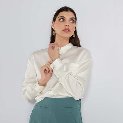 Chemise longue satin e Blanc