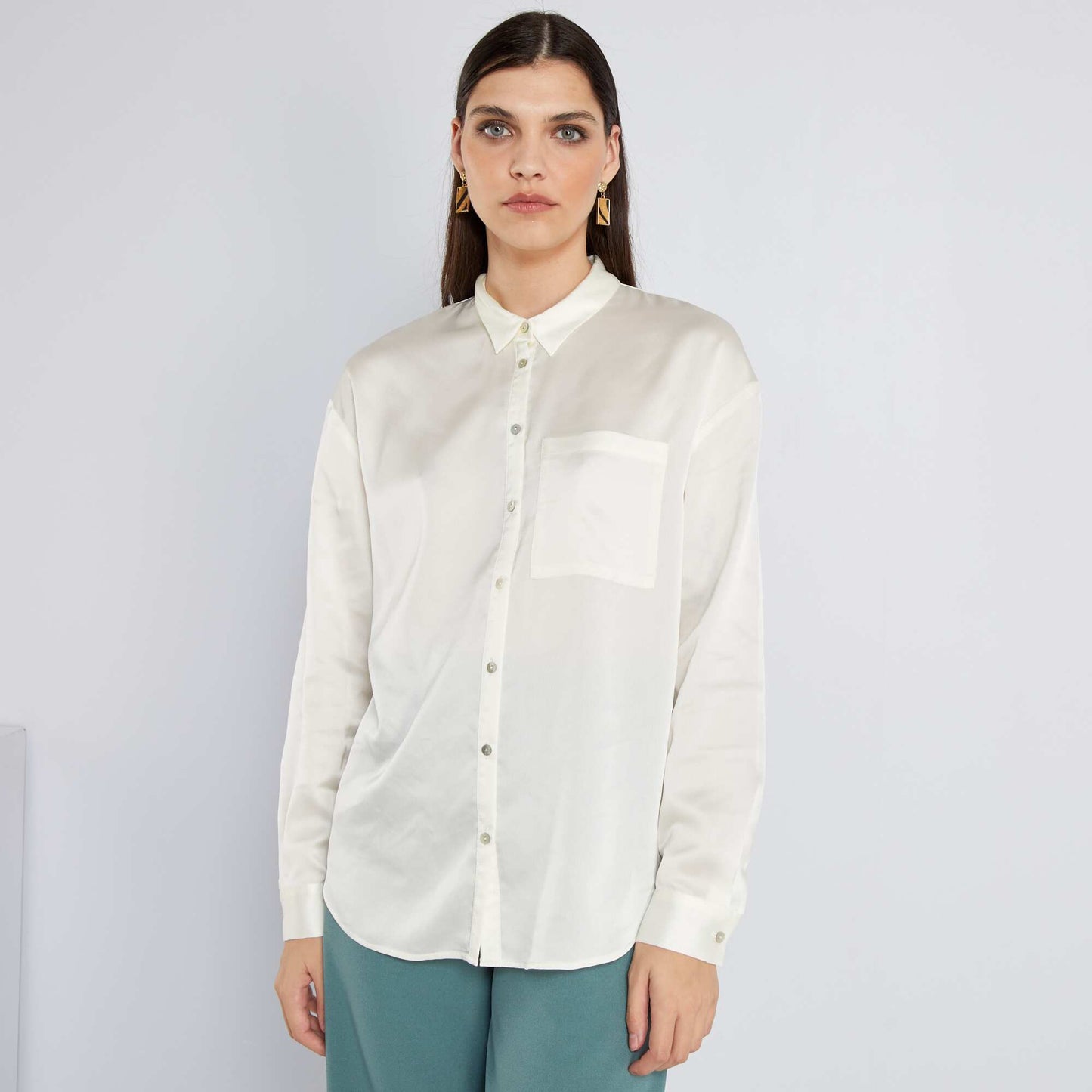 Chemise longue satin e Blanc