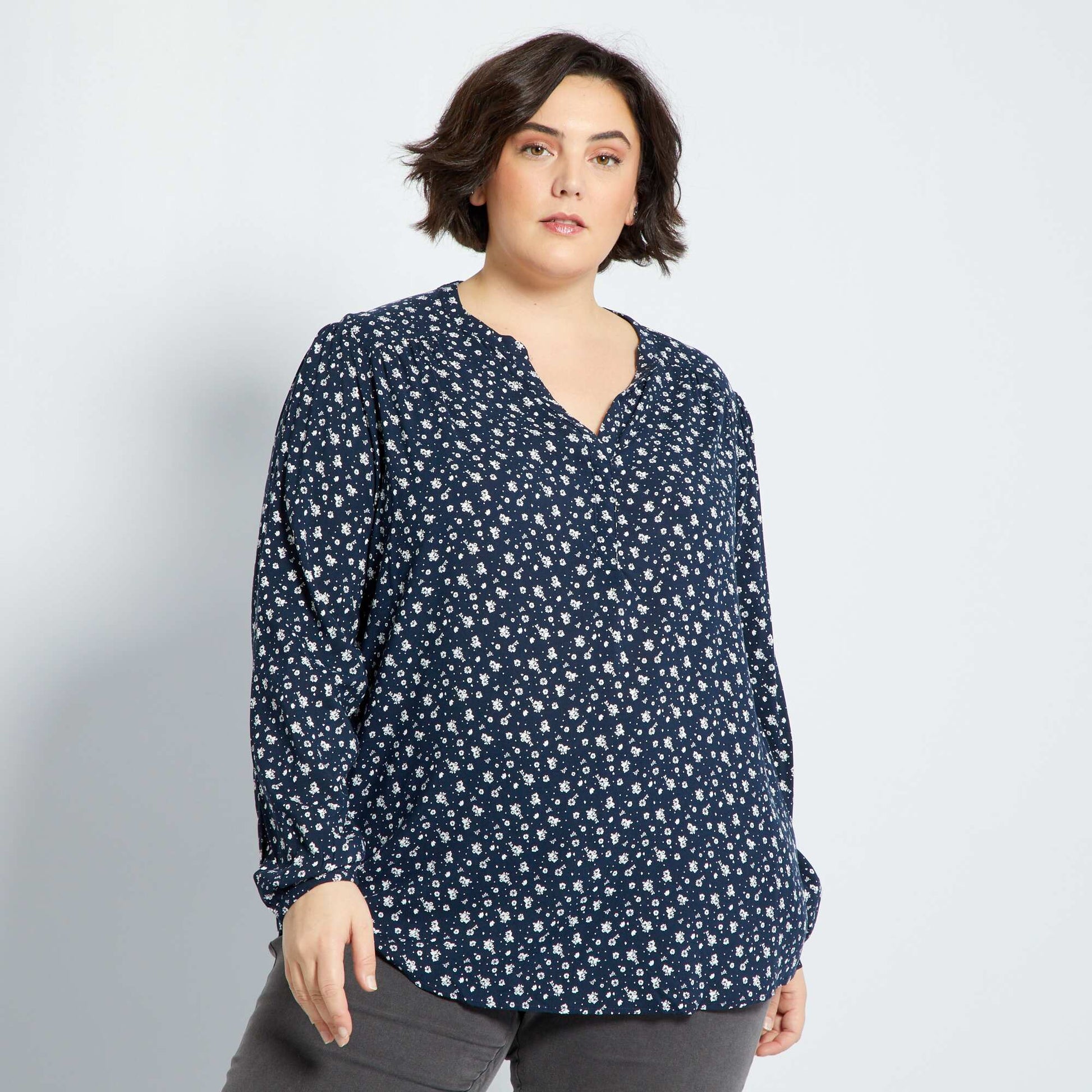 Blouse fluide col V Bleu