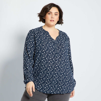 Blouse fluide col V Bleu