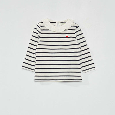 Tee-shirt avec collerette Blanc/bleu
