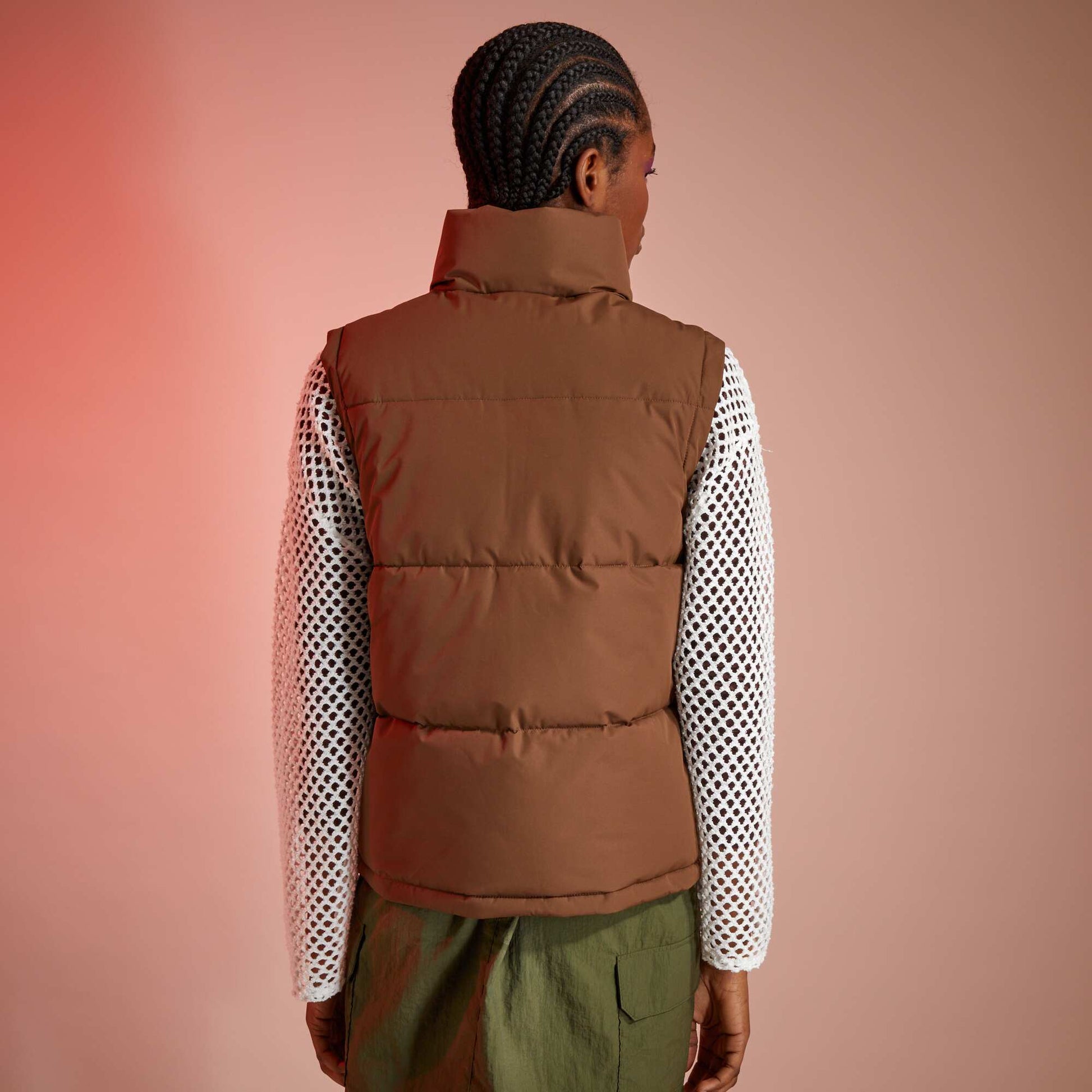 Doudoune large sans manches Marron