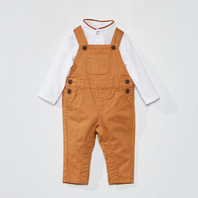 Ensemble - salopette + t-shirt Marron/blanc