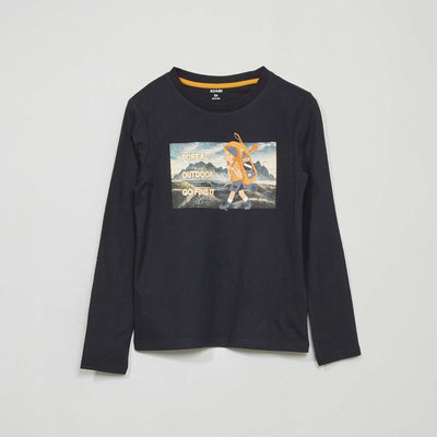 T-shirt manches longues imprim Bleu