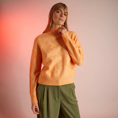 Pull maille tricot orange abricot