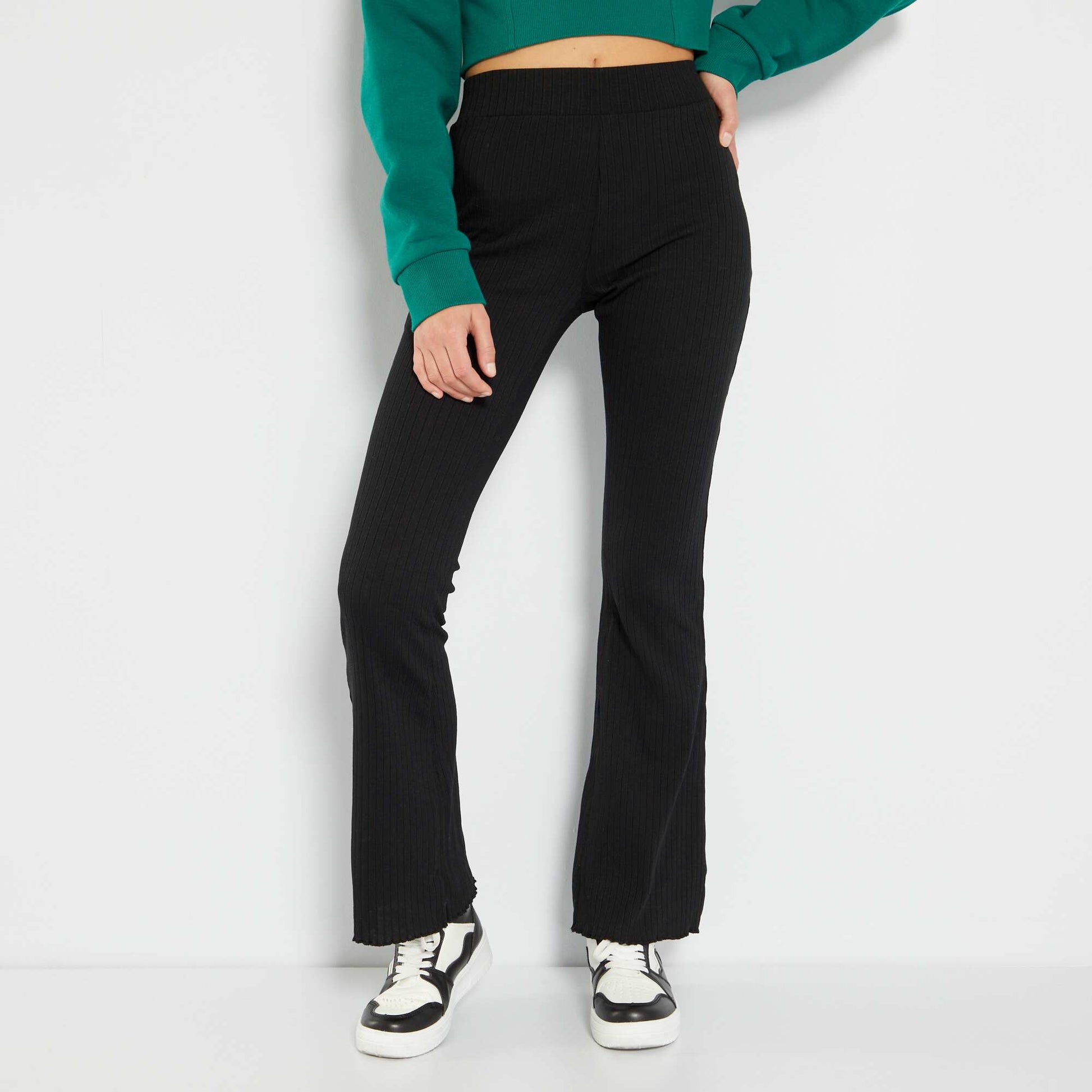 Pantalon flare en maille c tel e noir