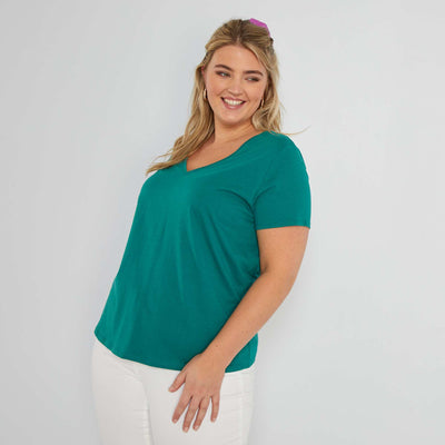 T-shirt en jersey col V Vert sapin