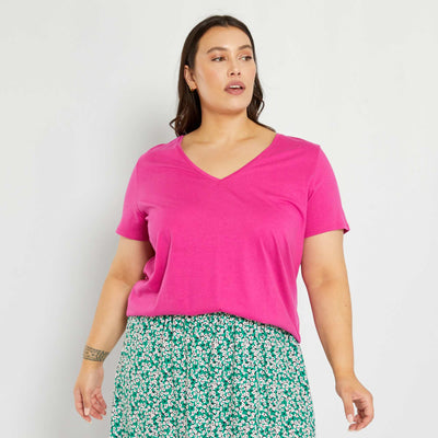 T-shirt en jersey col V Rose