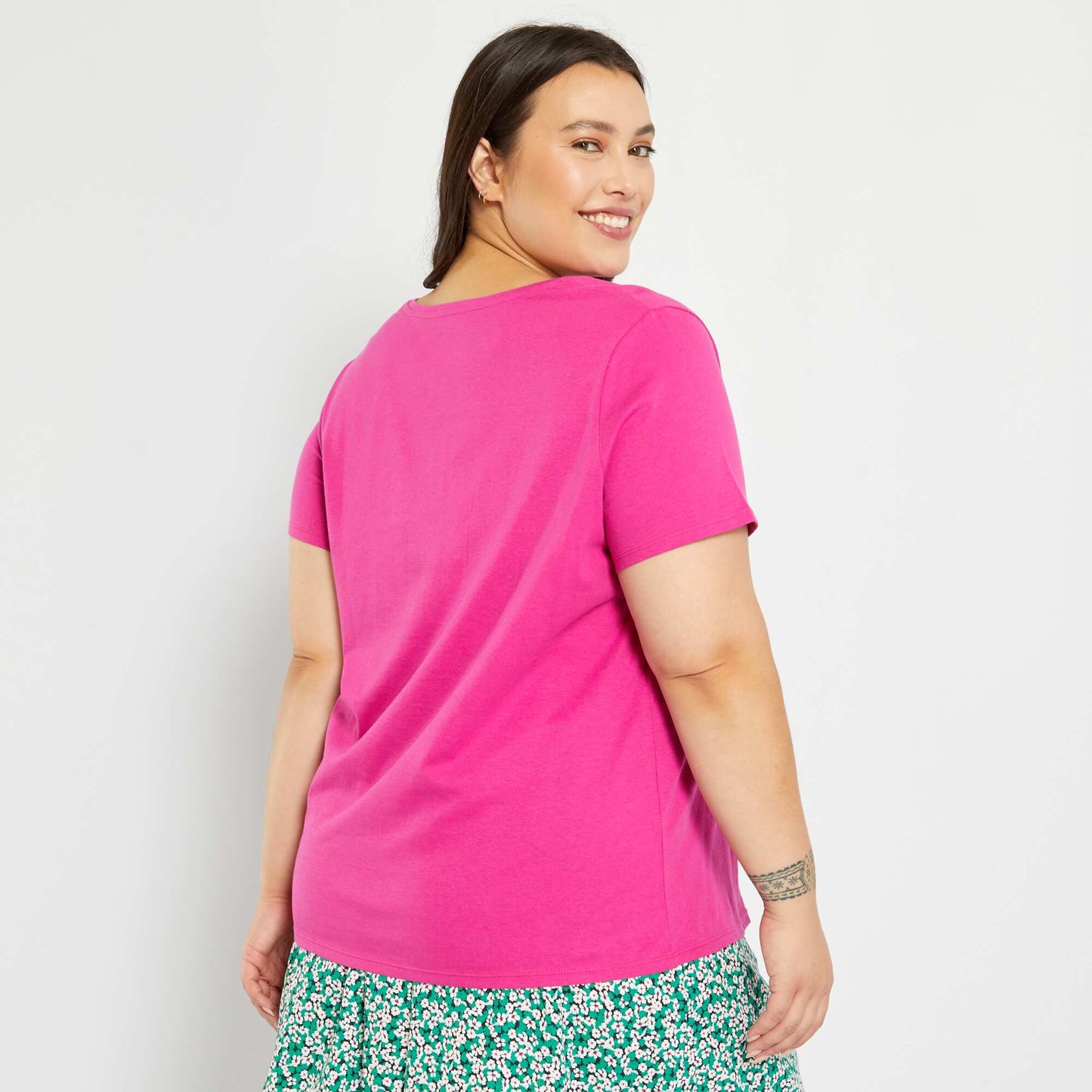 T-shirt en jersey col V Rose