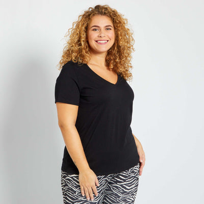 T-shirt en jersey col V noir
