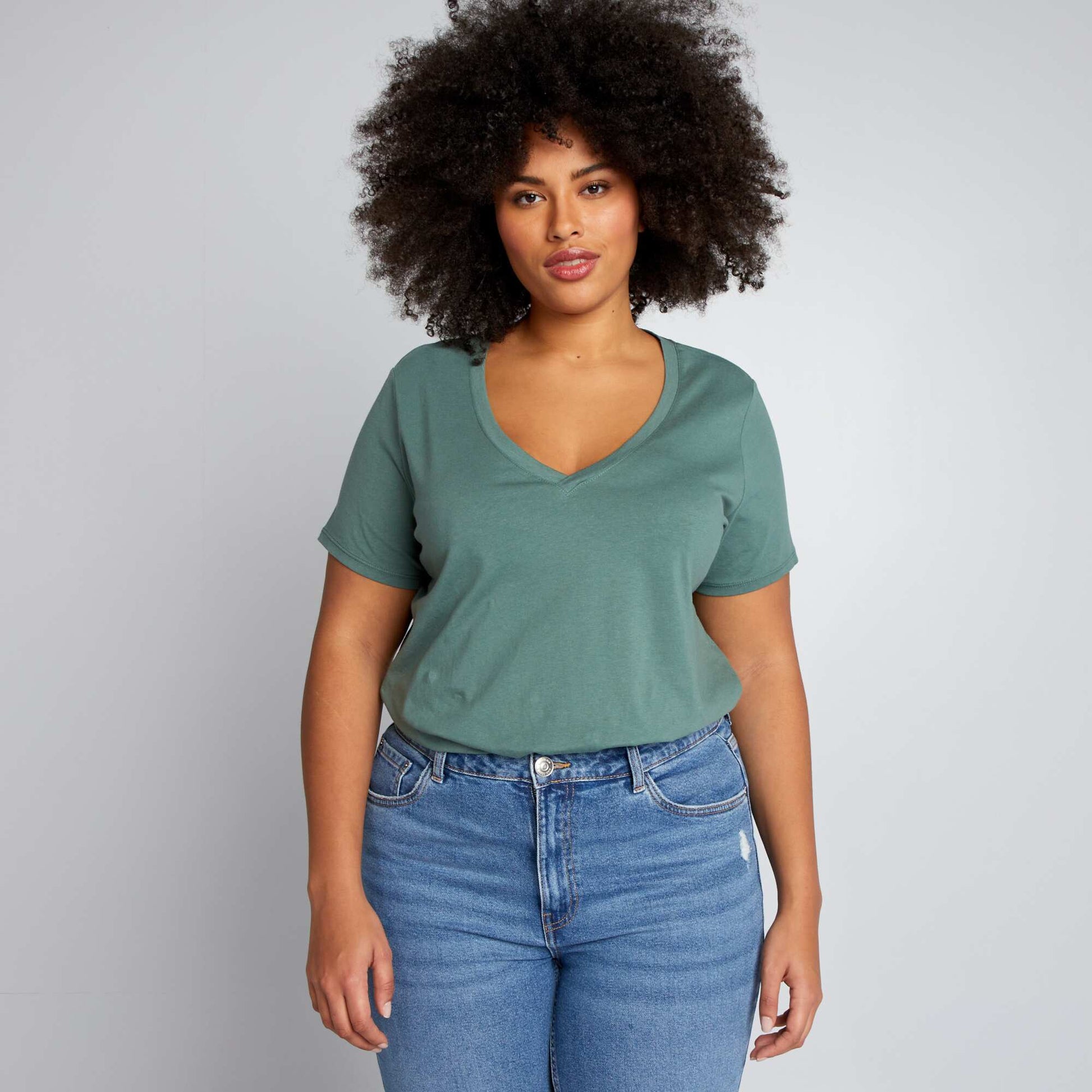 T-shirt en jersey col V Vert