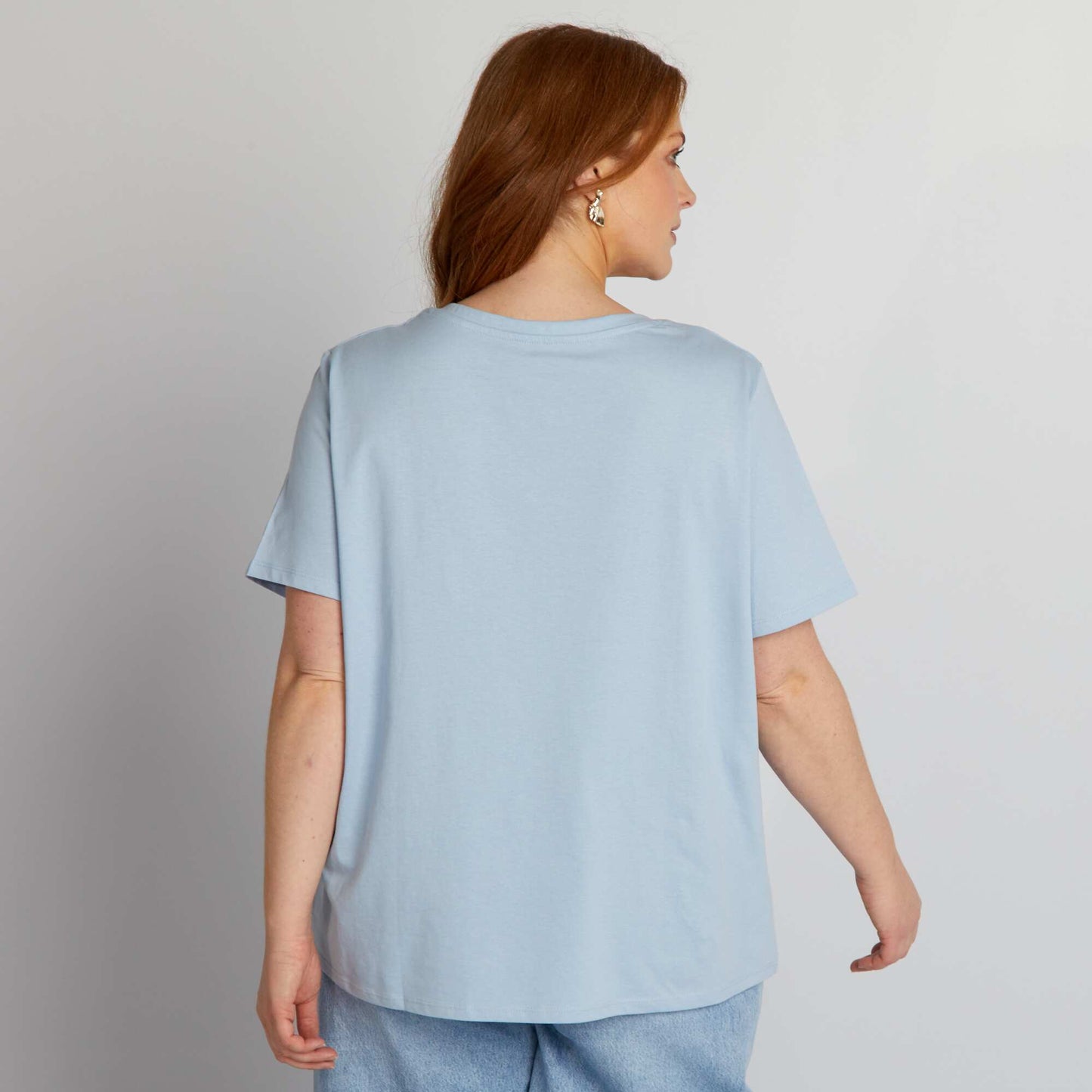 T-shirt en jersey à col V Bleu