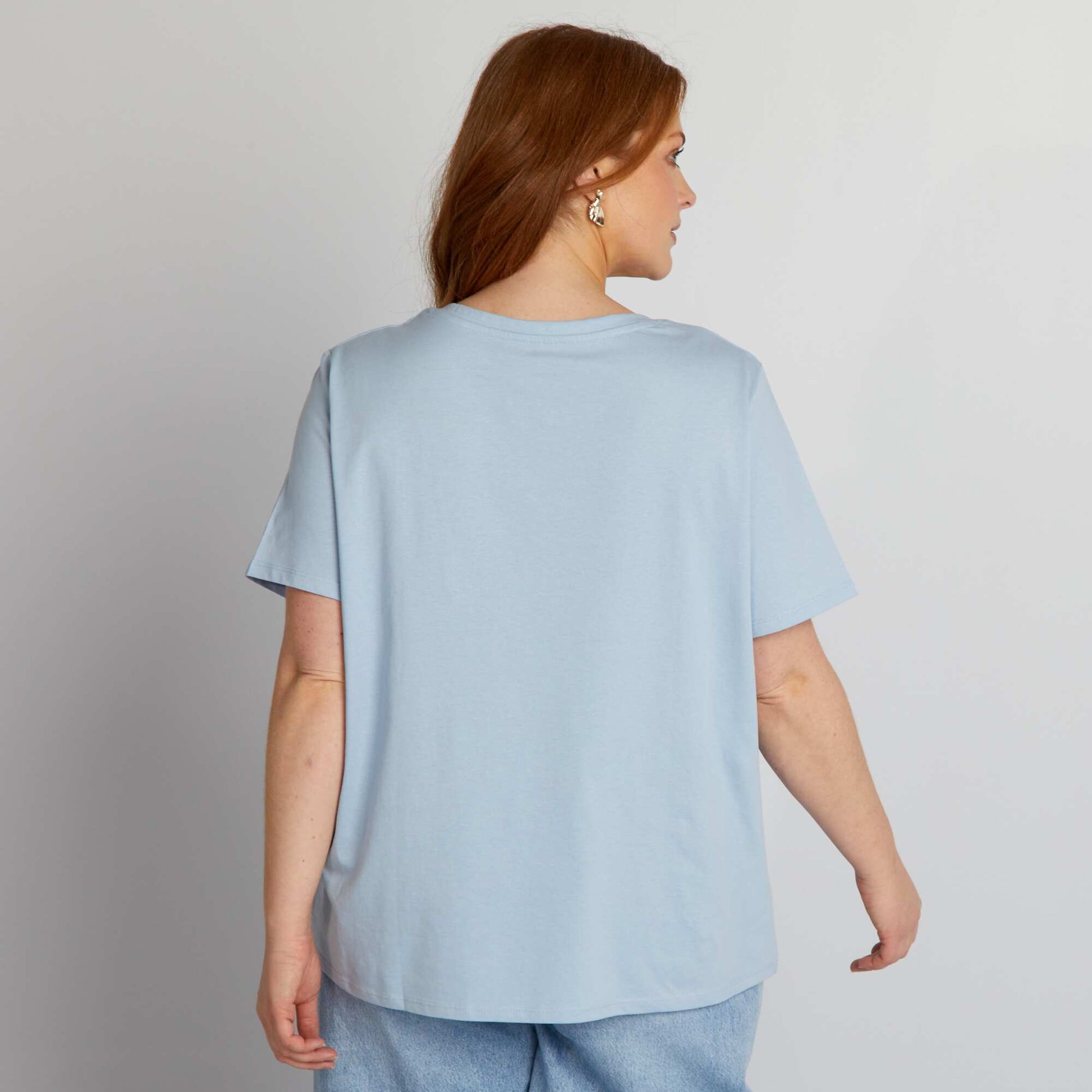 T-shirt en jersey à col V Bleu