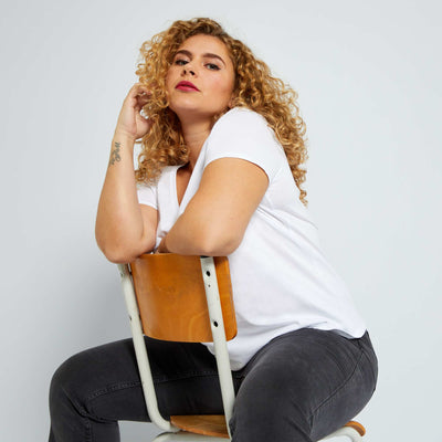 T-shirt en jersey col V blanc