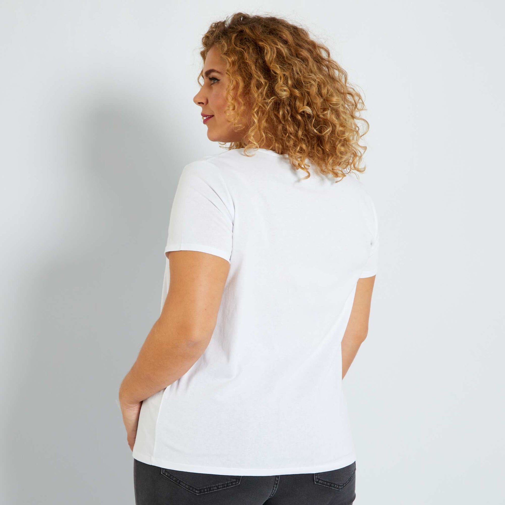T-shirt en jersey col V blanc