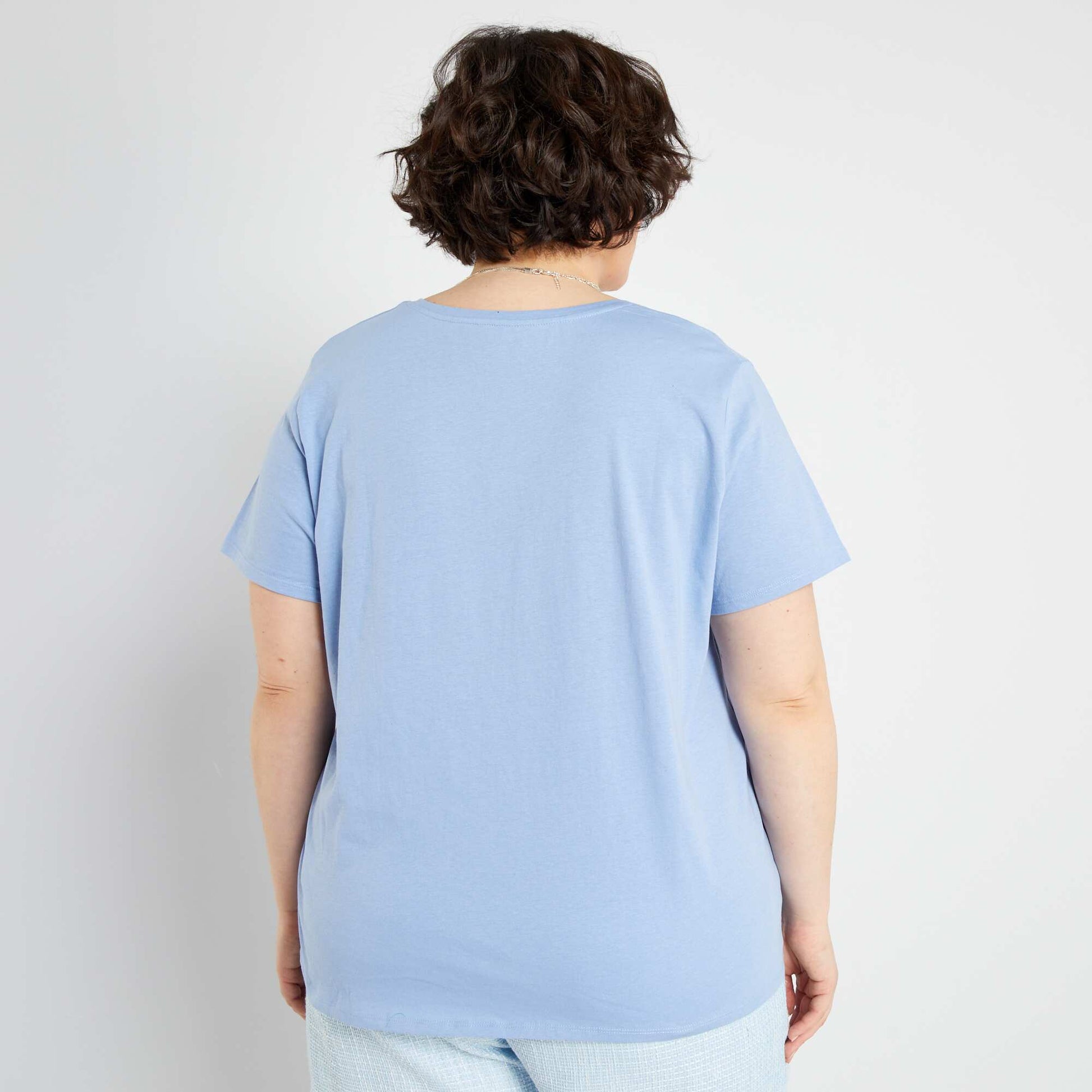 T-shirt en jersey col V Bleu p le