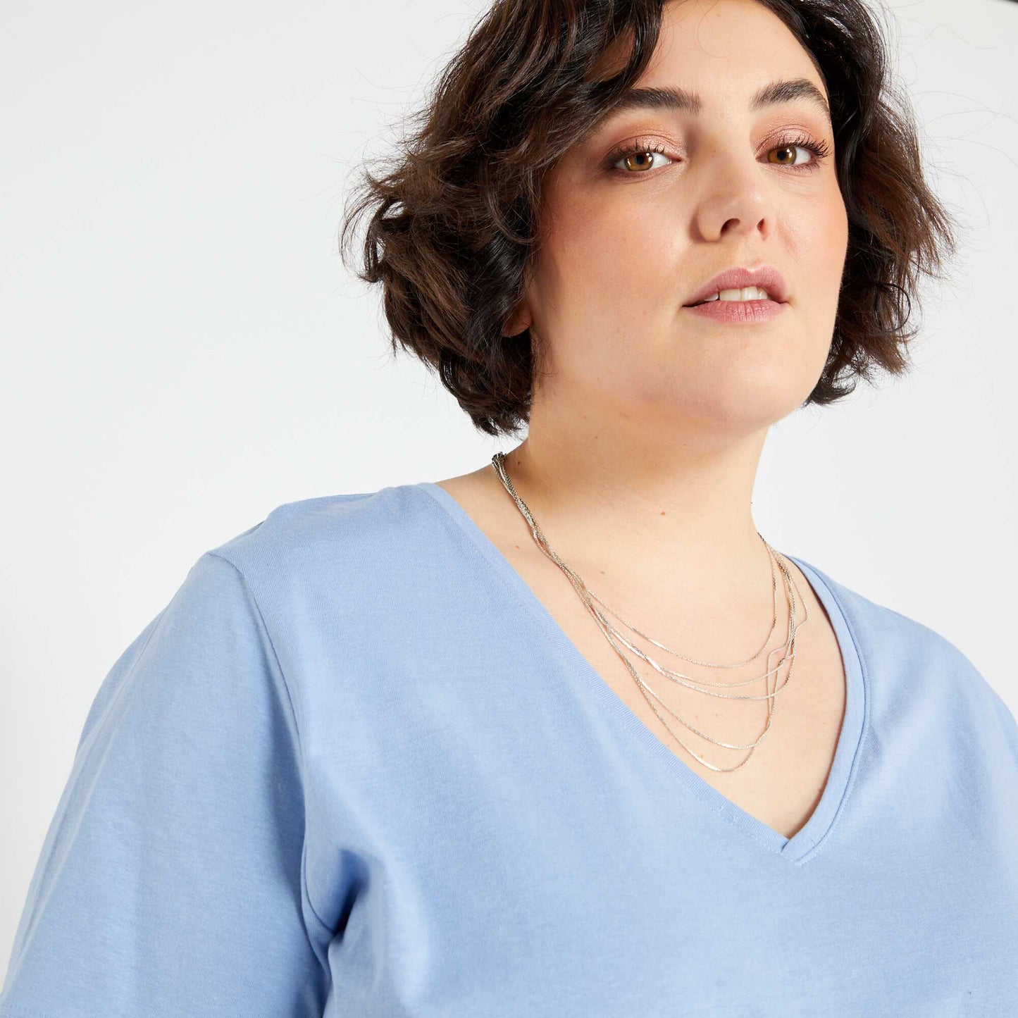 T-shirt en jersey col V Bleu p le