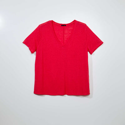 T-shirt en lin uni rose azal e
