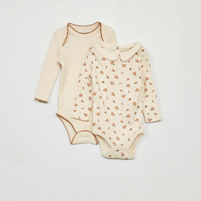 Lot de 2 bodies en coton Blanc/beige