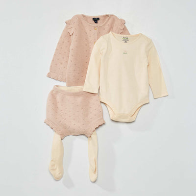 Ensemble body + gilet + short + collant - 4 pi ces Rose/blanc