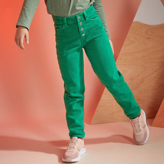 Pantalon denim coupe mom Vert