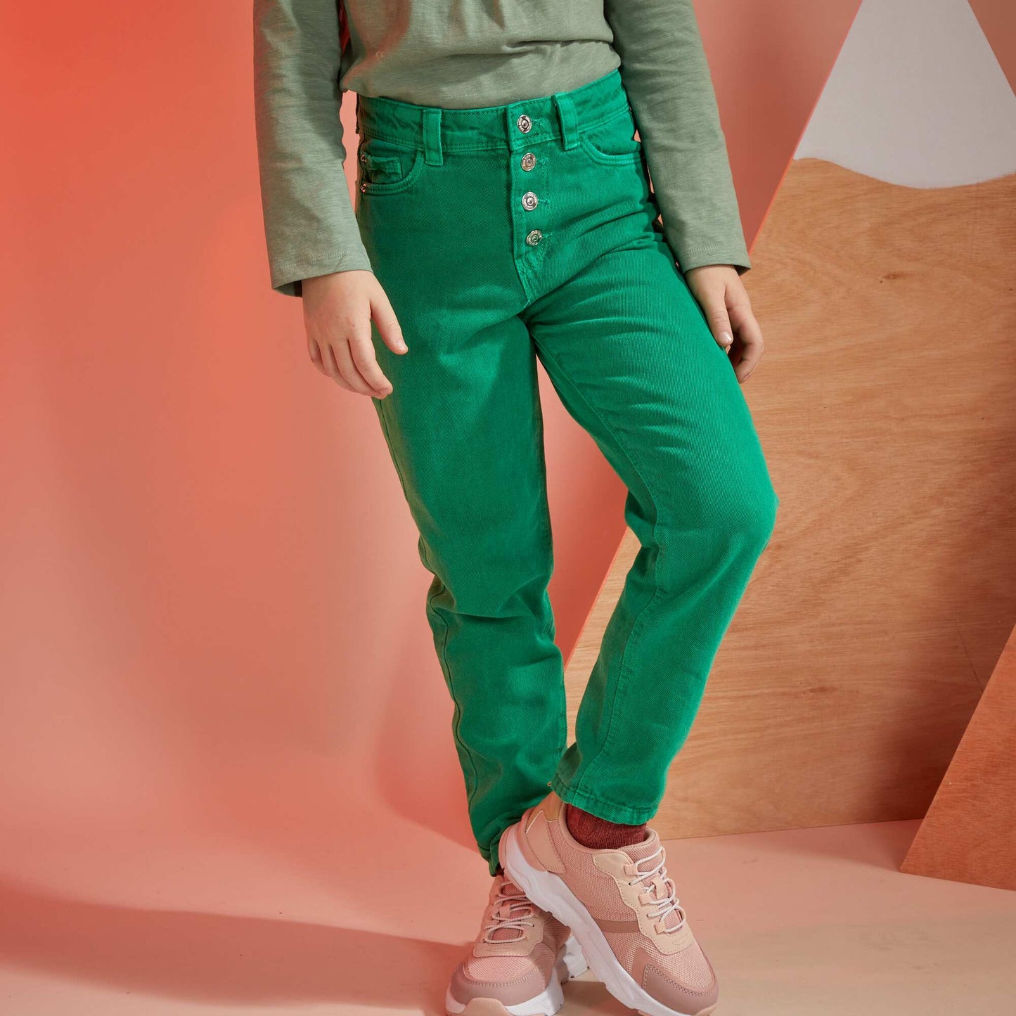 Pantalon denim coupe mom Vert