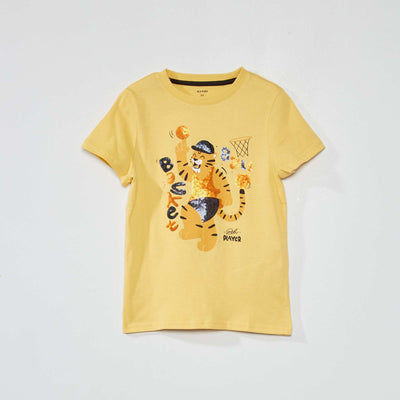 T-shirt imprim avec sequins Jaune