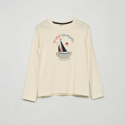 T-shirt manches longues imprim Beige