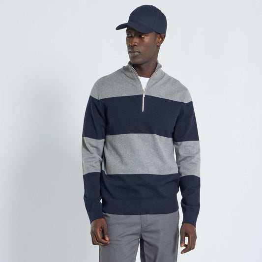 Pull ray col camionneur Gris/marine