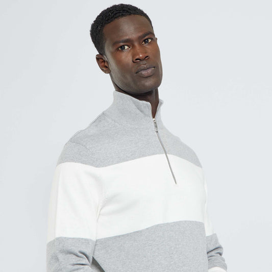 Pull ray col camionneur Gris/blanc